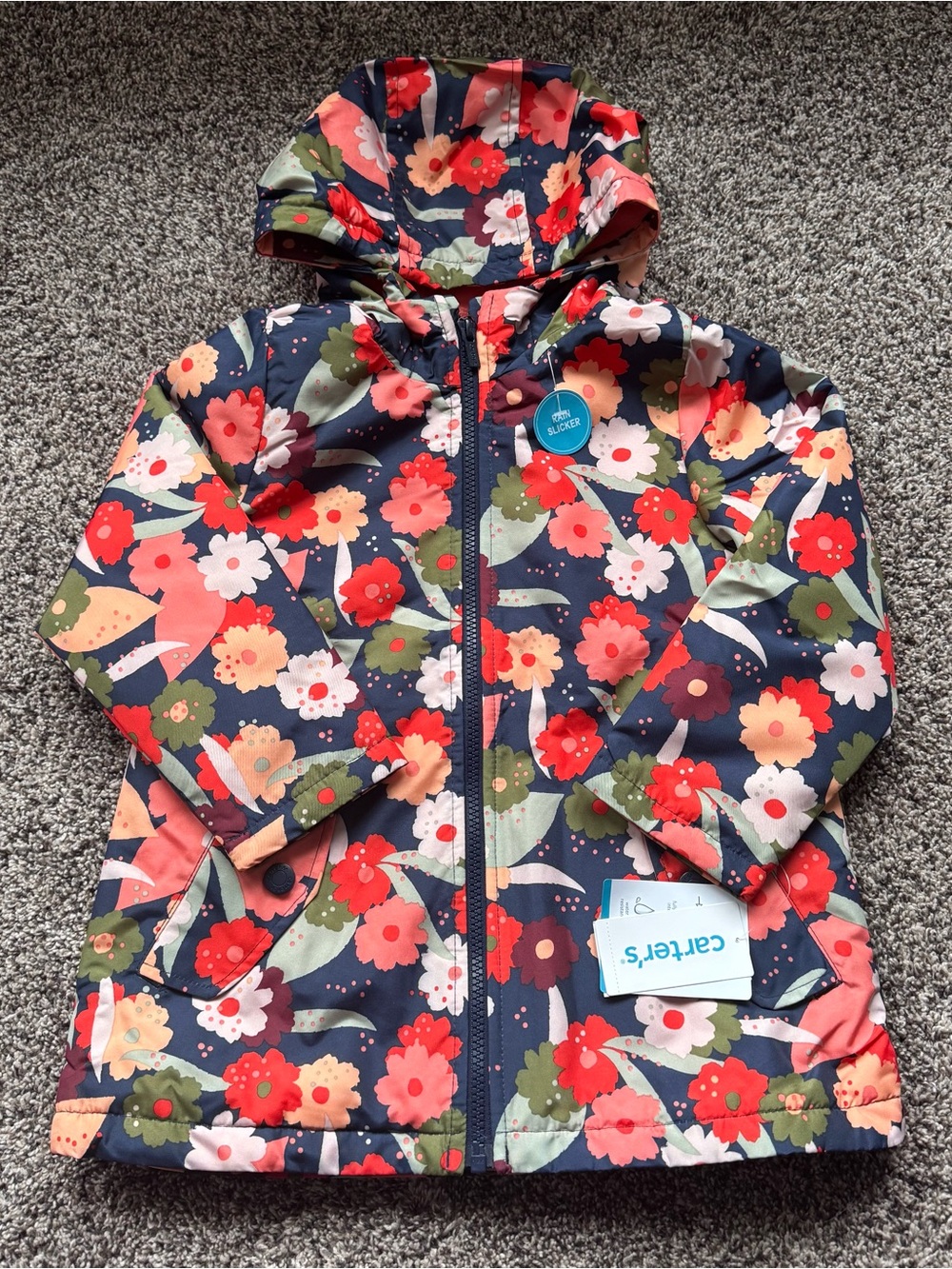 NEW Carter's Navy Floral Hooded Jacket - Coral, Red & Green